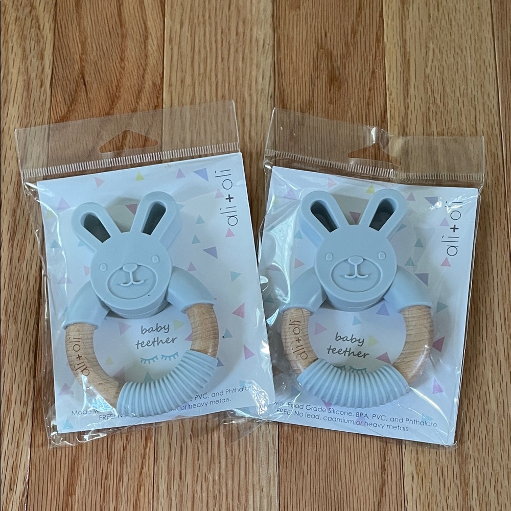 Adorable Bunny Baby Teether - Blue and Tan